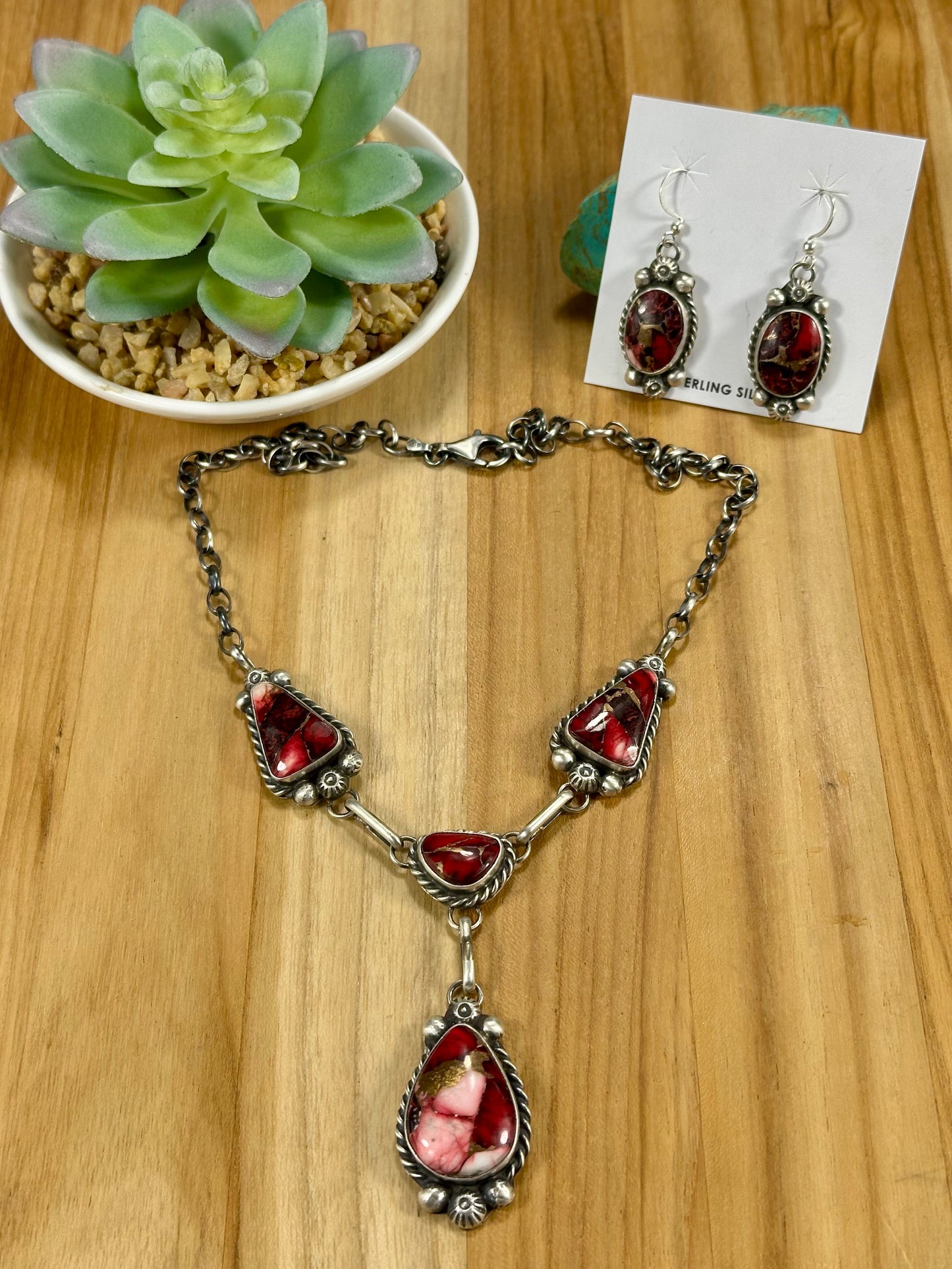 Dahlia Rose Sterling Silver Lariat Necklace & Earring Set