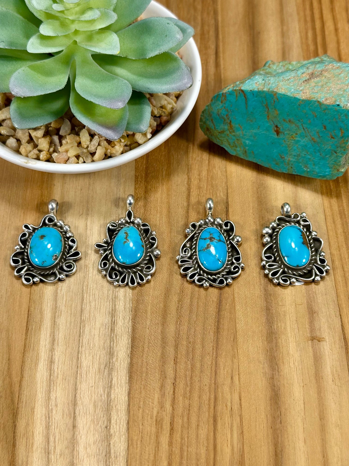 Kingman Turquoise Oval Sterling Silver Pendants
