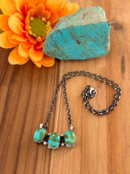 Sonoran Turquoise 3 Stone Sterling Silver Necklace