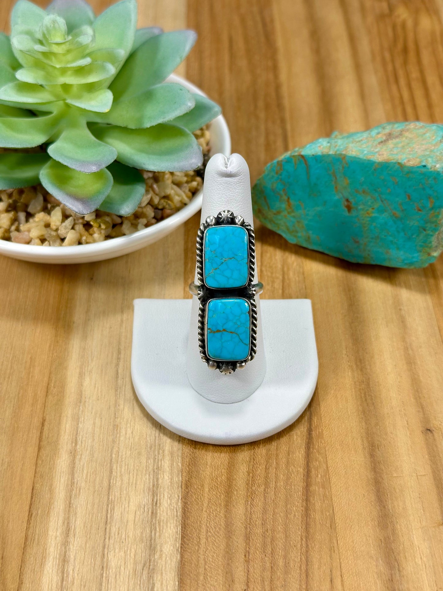 Kingman Turquoise 2 Stone Sterling Silver Ring