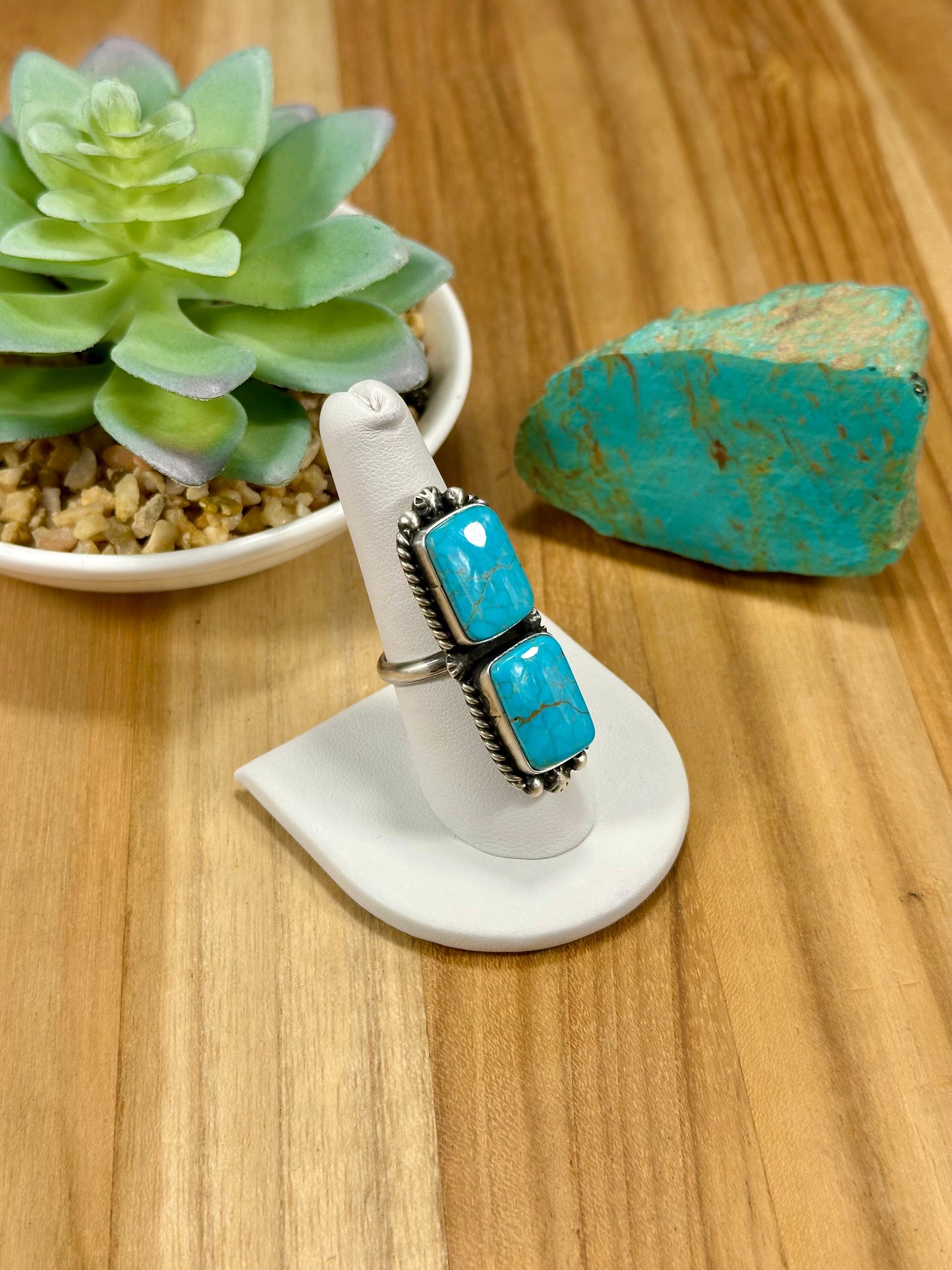 Kingman Turquoise 2 Stone Sterling Silver Ring