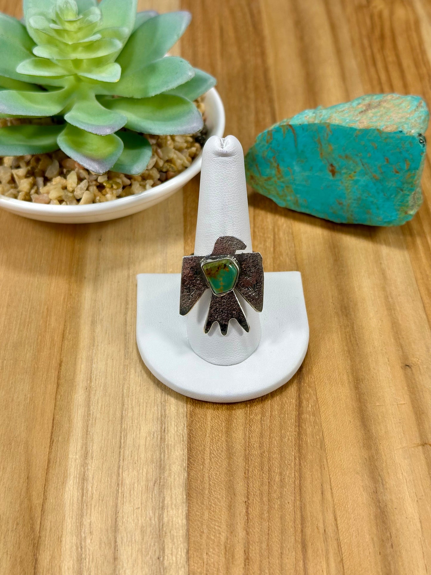 Kingman Turquoise Sterling Silver Thunderbird Ring