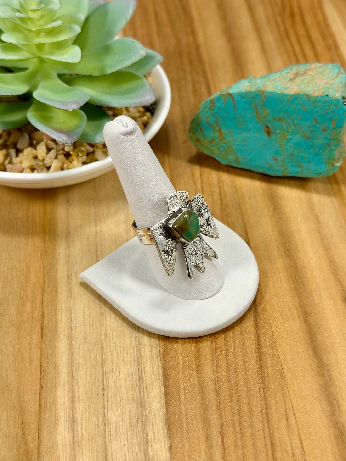Kingman Turquoise Sterling Silver Thunderbird Ring