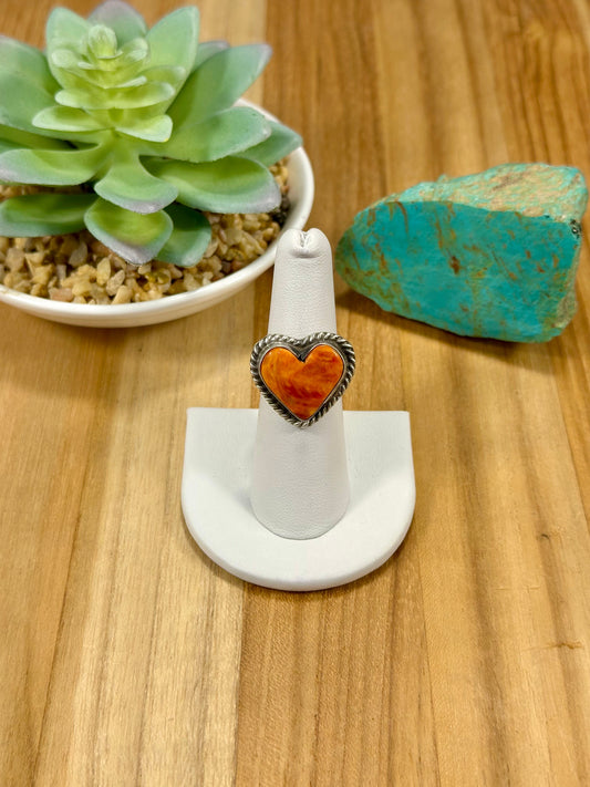 Orange Spiny Heart Sterling Silver Ring