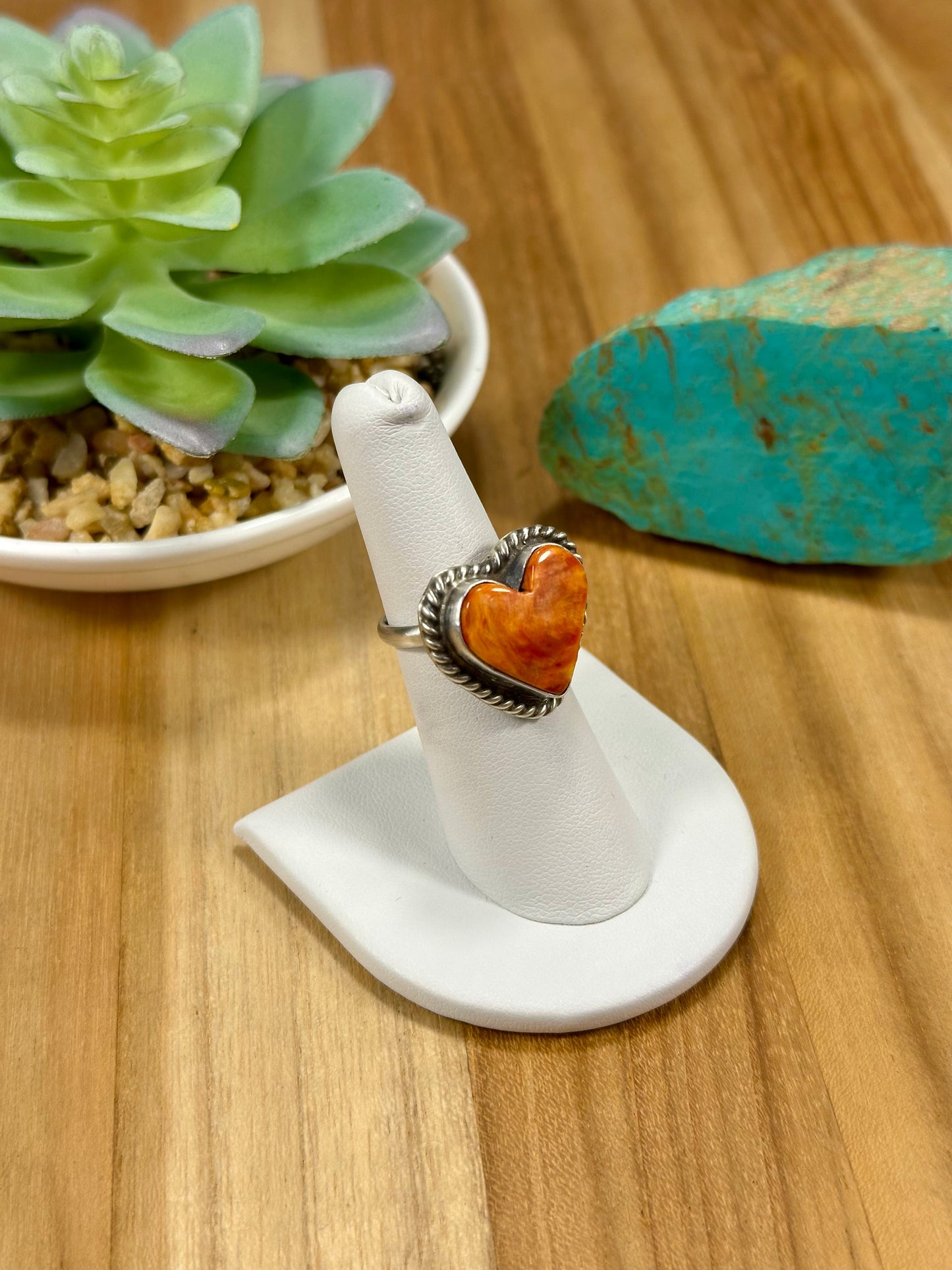 Orange Spiny Heart Sterling Silver Ring