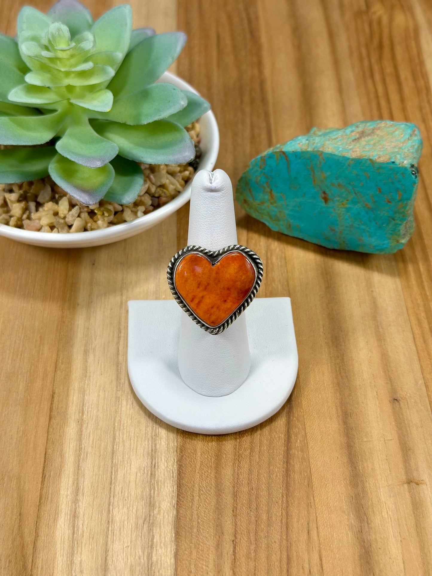 Orange Spiny Heart Sterling Silver Ring