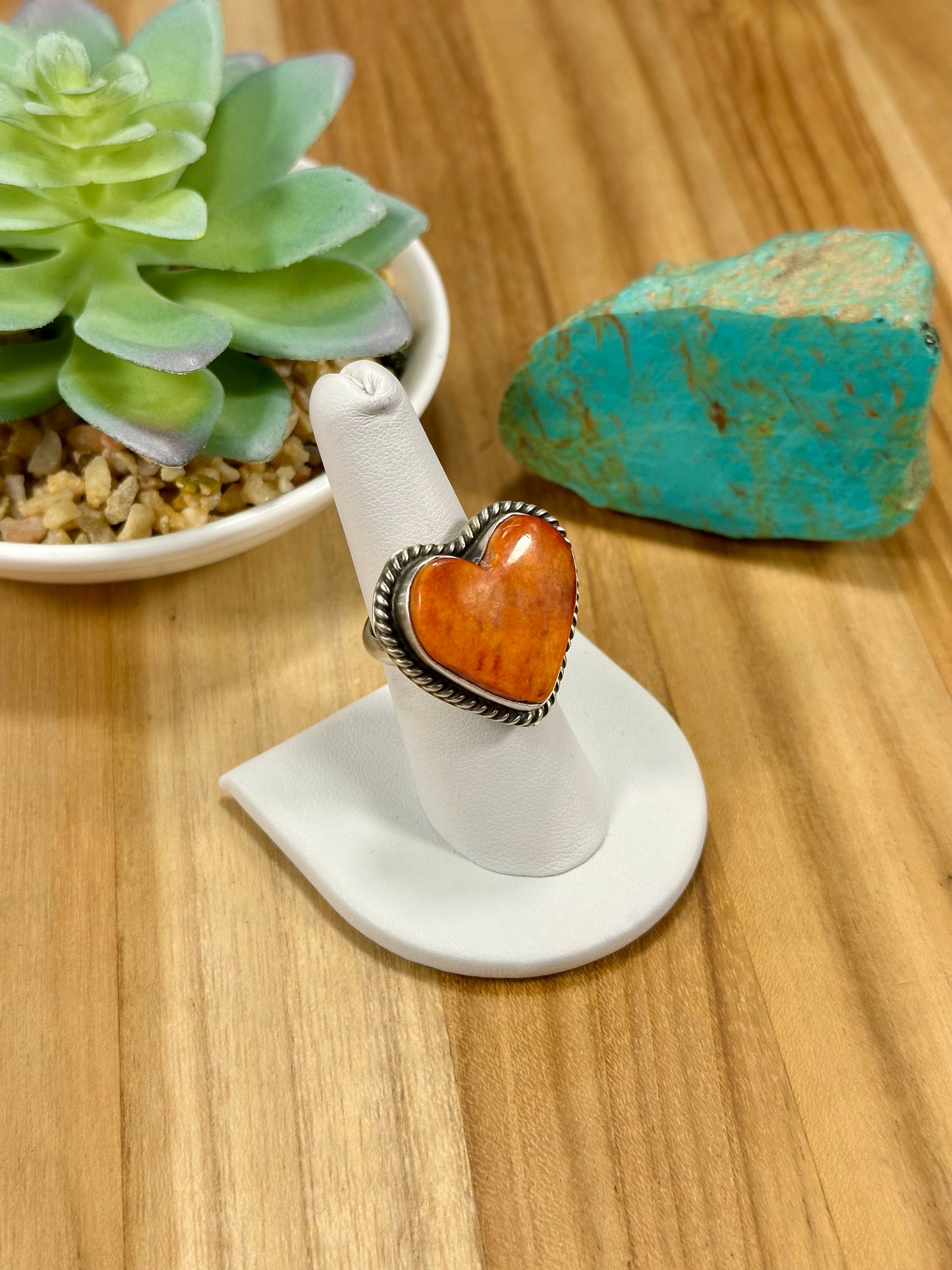 Orange Spiny Heart Sterling Silver Ring