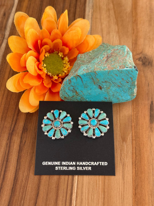 Kingman Turquoise Floral Cluster Stud Earrings