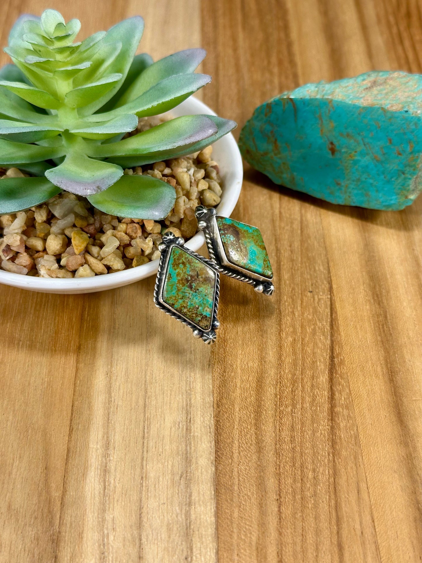 Kingman Turquoise Diamond Sterling Silver Earring