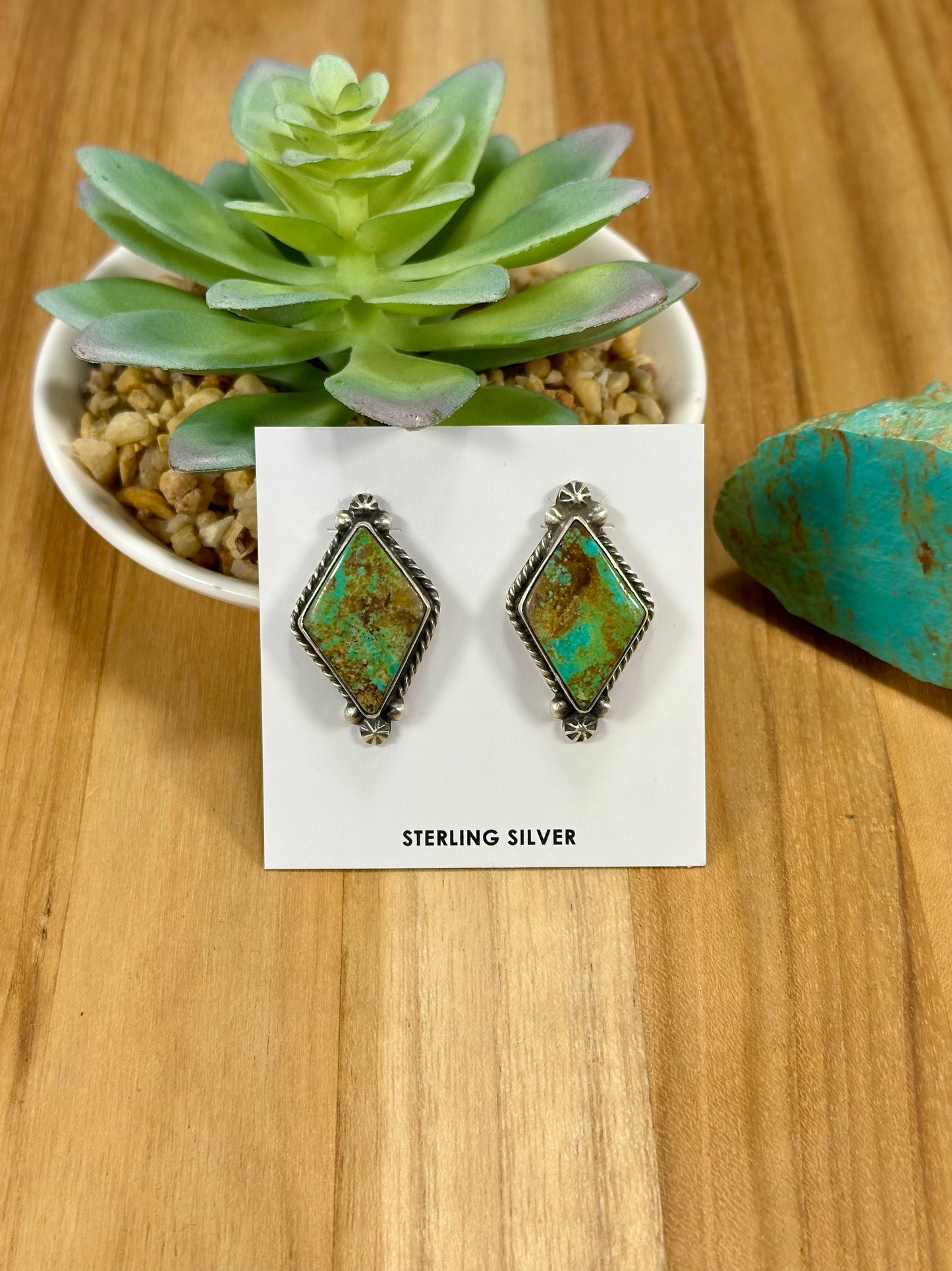 Kingman Turquoise Diamond Sterling Silver Earring