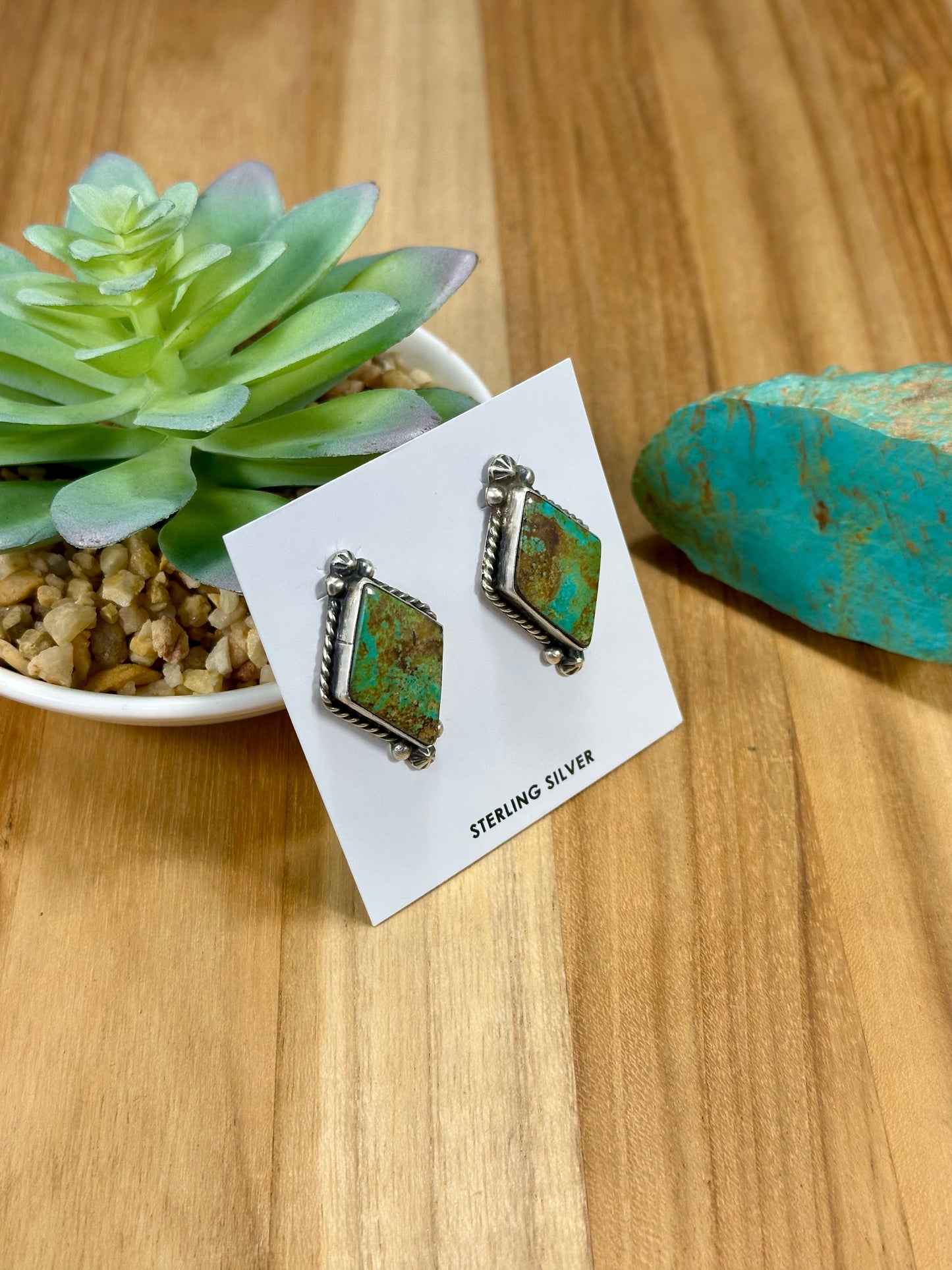 Kingman Turquoise Diamond Sterling Silver Earring