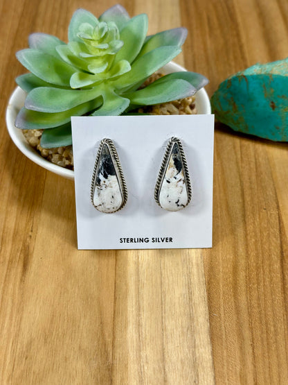 White Buffalo Teardrop Sterling Silver Earring