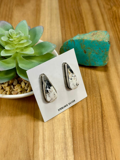 White Buffalo Teardrop Sterling Silver Earring