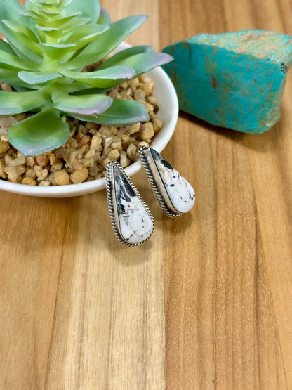 White Buffalo Teardrop Sterling Silver Earring