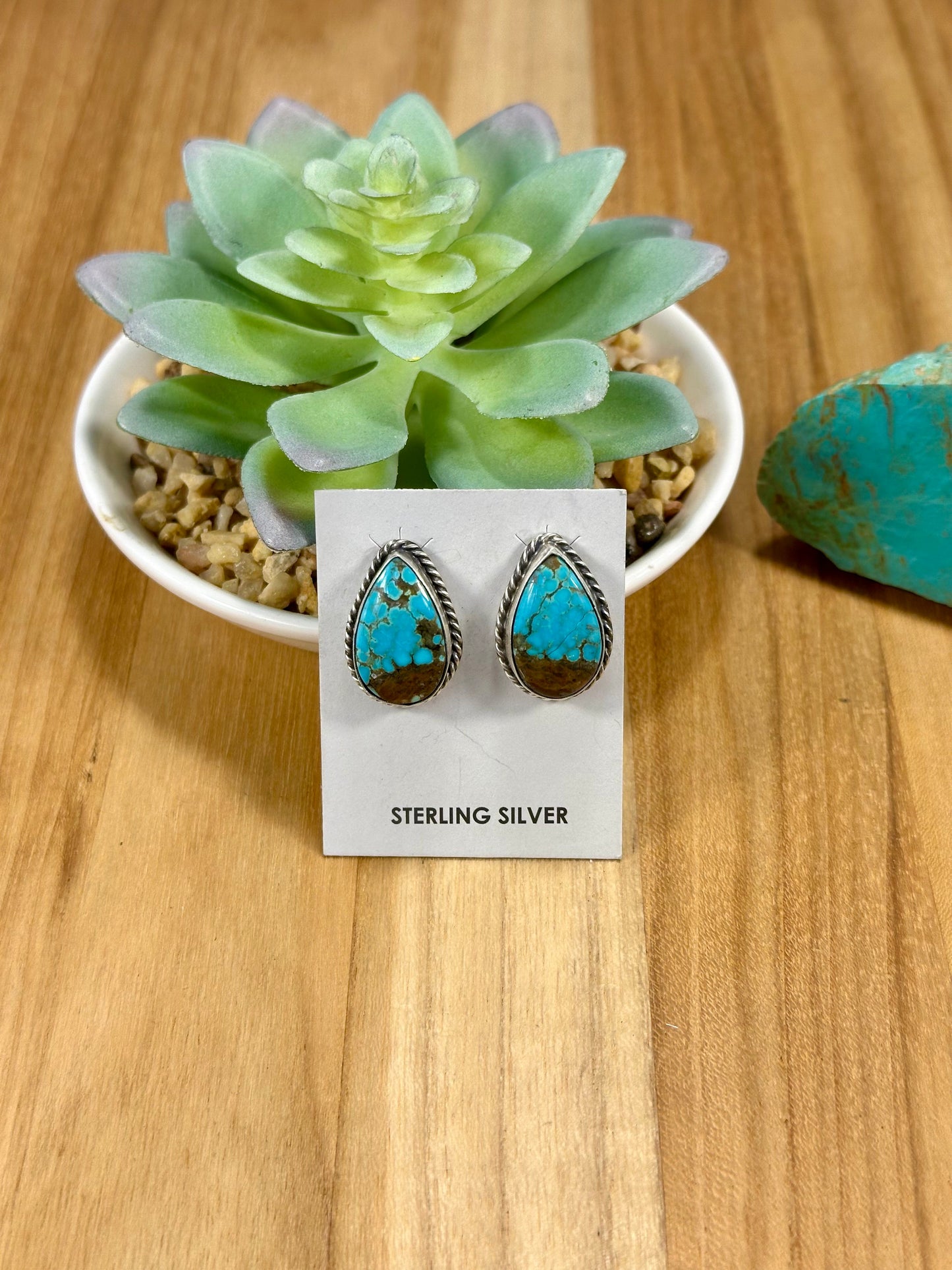 #8 Turquoise Teardrop Sterling Silver Earrings