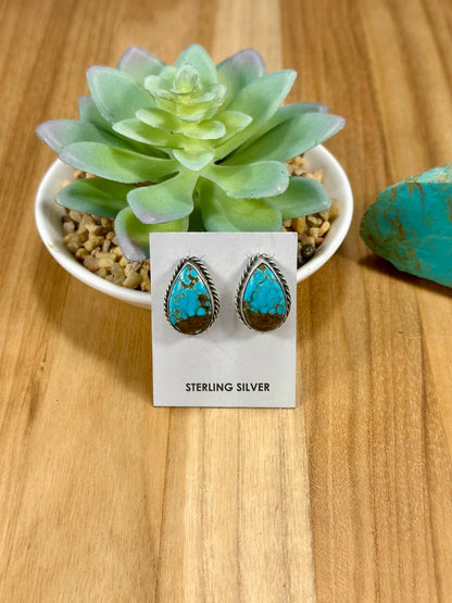#8 Turquoise Teardrop Sterling Silver Earrings