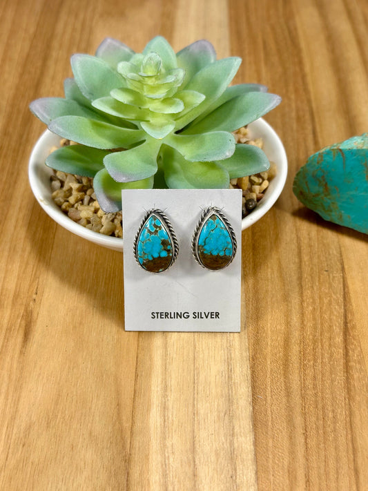 #8 Turquoise Teardrop Sterling Silver Earrings