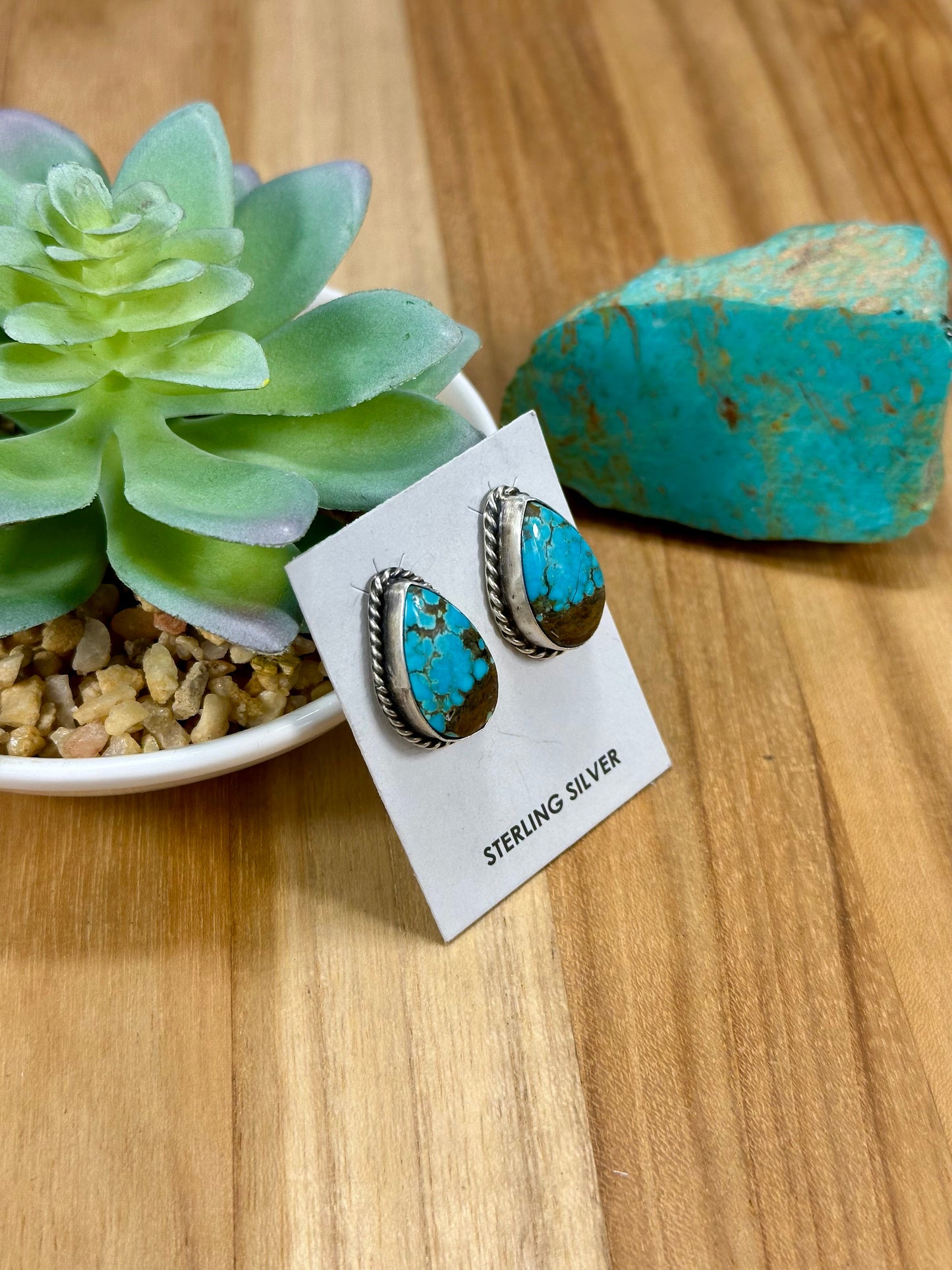 #8 Turquoise Teardrop Sterling Silver Earrings