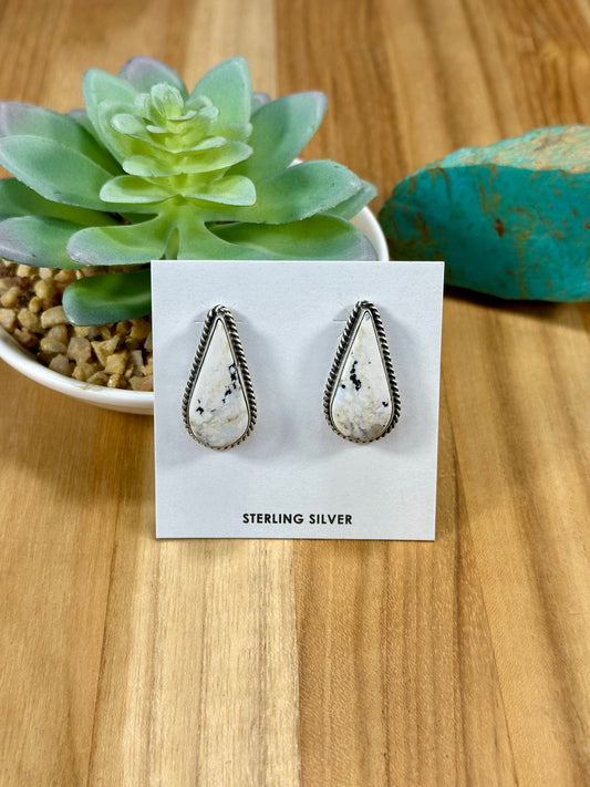 White Buffalo Teardrop Sterling Silver Earring