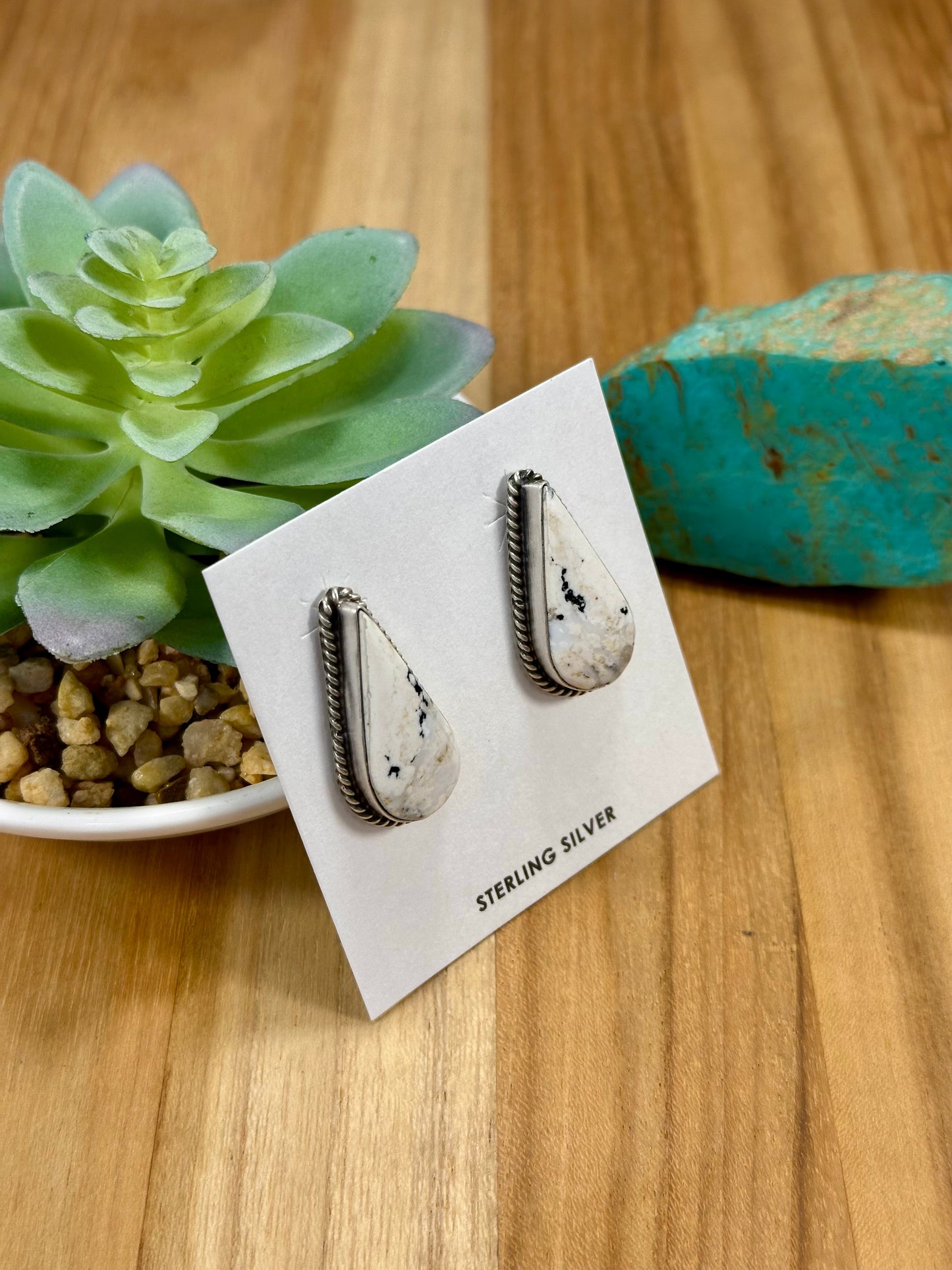 White Buffalo Teardrop Sterling Silver Earring