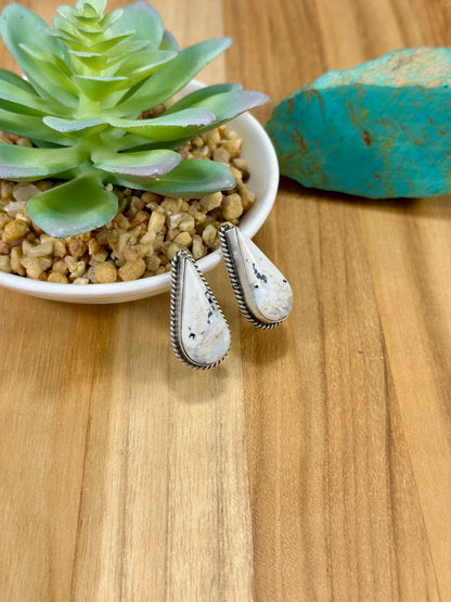 White Buffalo Teardrop Sterling Silver Earring