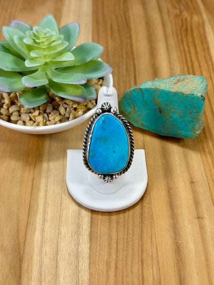 Kingman Turquoise Single Stone Sterling Silver Ring