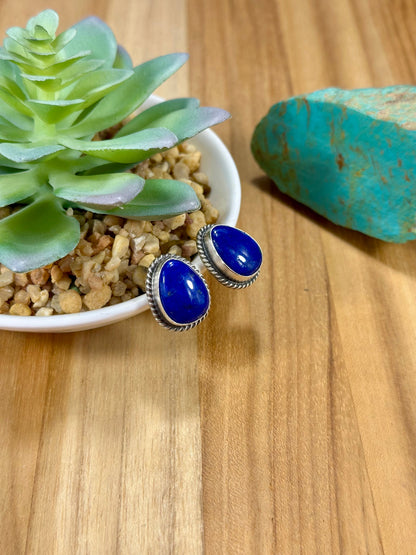 Lapis Teardrop Sterling Silver Stud Earrings