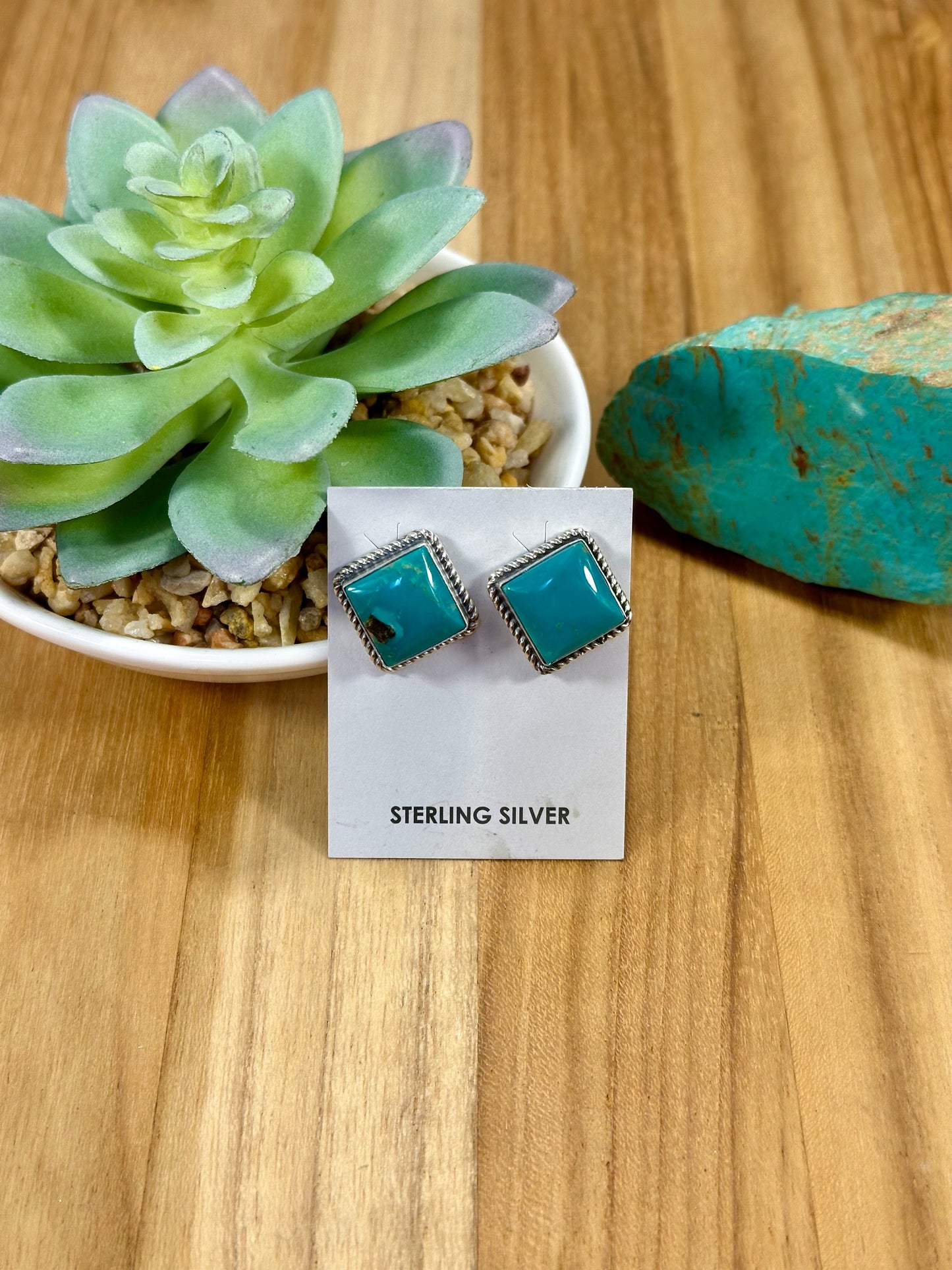 Kingman Turquoise Square Sterling Silver Stud Earrings