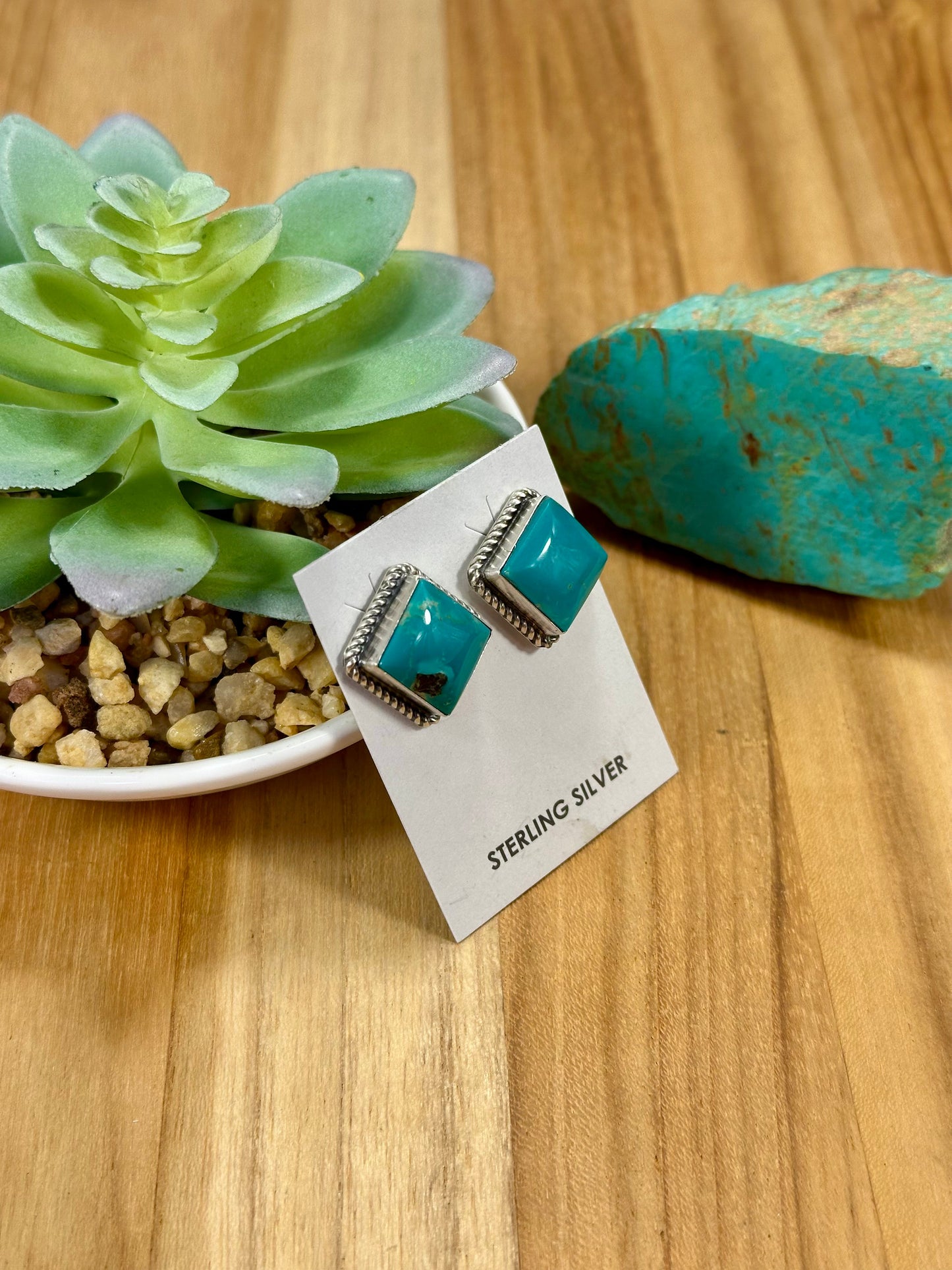 Kingman Turquoise Square Sterling Silver Stud Earrings
