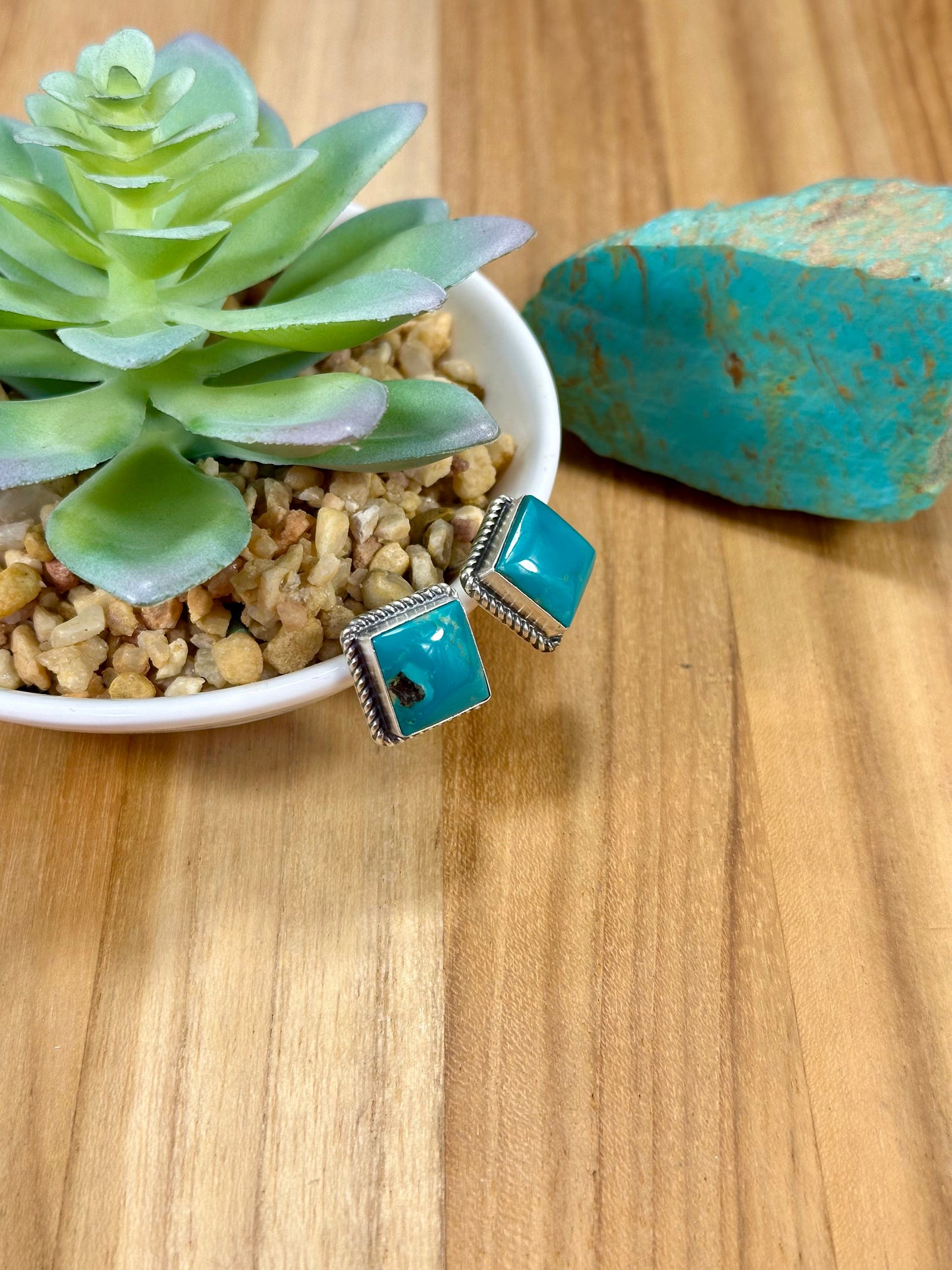Kingman Turquoise Square Sterling Silver Stud Earrings