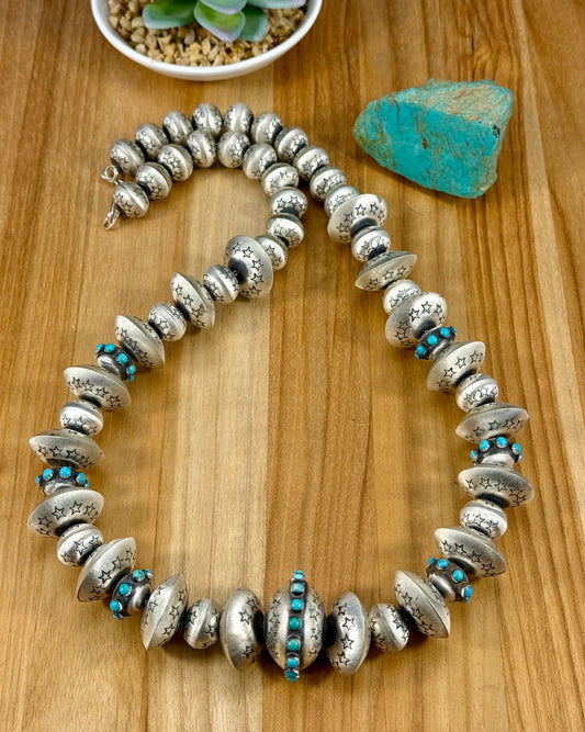 Handmade Sterling Silver Pearl & Kingman Turquoise Necklace