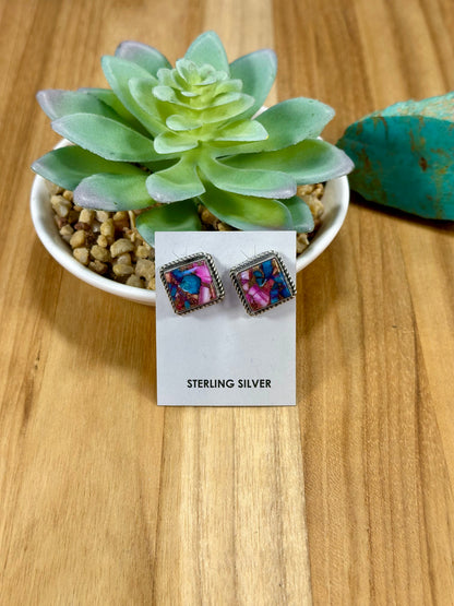 Dahlia Square Sterling Silver Stud Earrings
