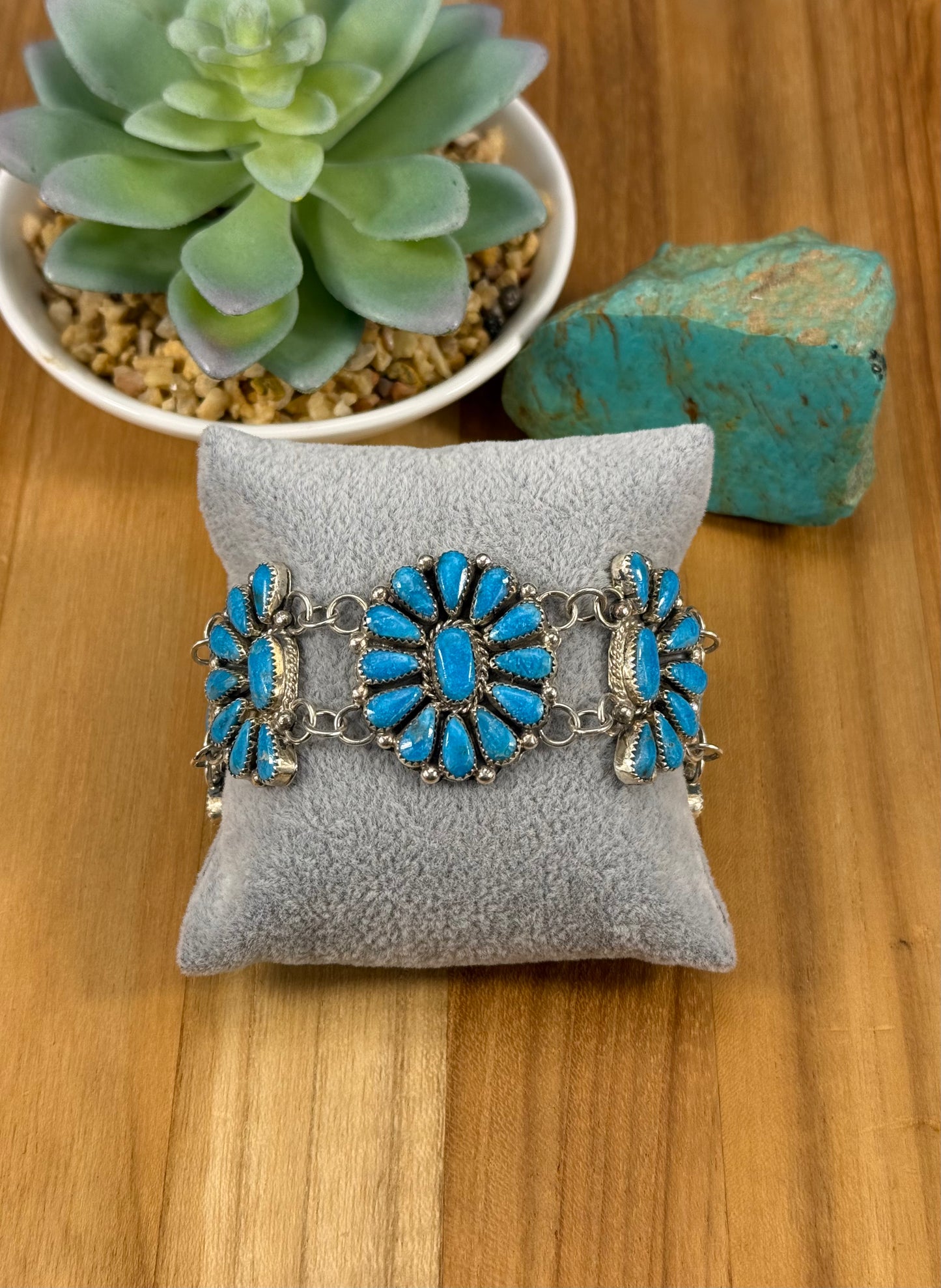 Kingman Turquoise Cluster Sterling Bracelet