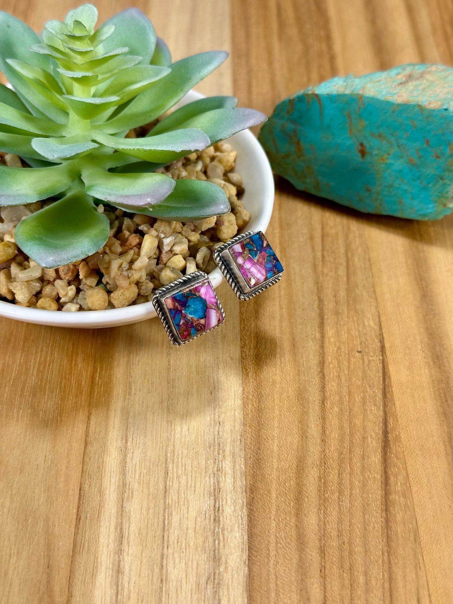 Dahlia Square Sterling Silver Stud Earrings