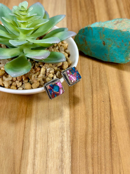 Dahlia Square Sterling Silver Stud Earrings