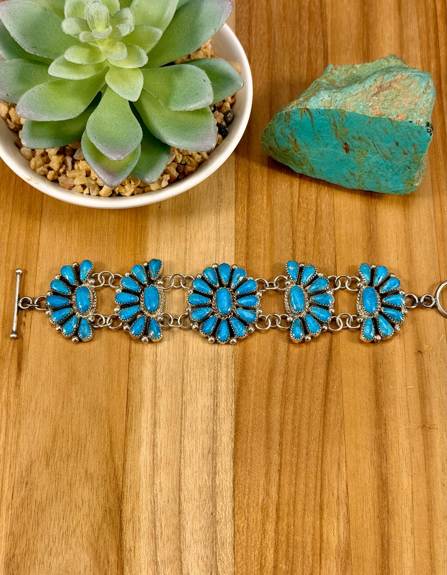 Kingman Turquoise Cluster Sterling Bracelet