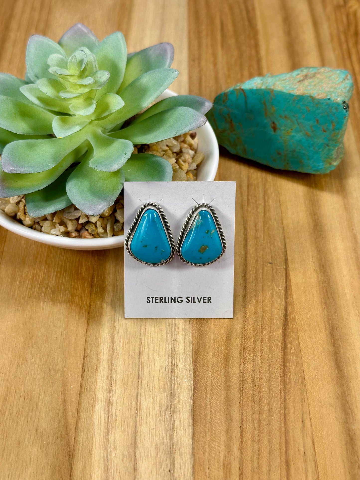 Kingman Turquoise Triangle Sterling Silver Stud Earrings