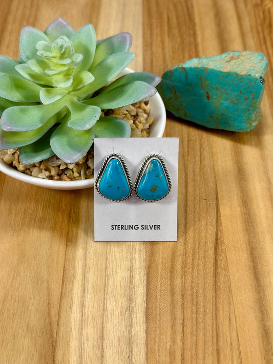 Kingman Turquoise Triangle Sterling Silver Stud Earrings