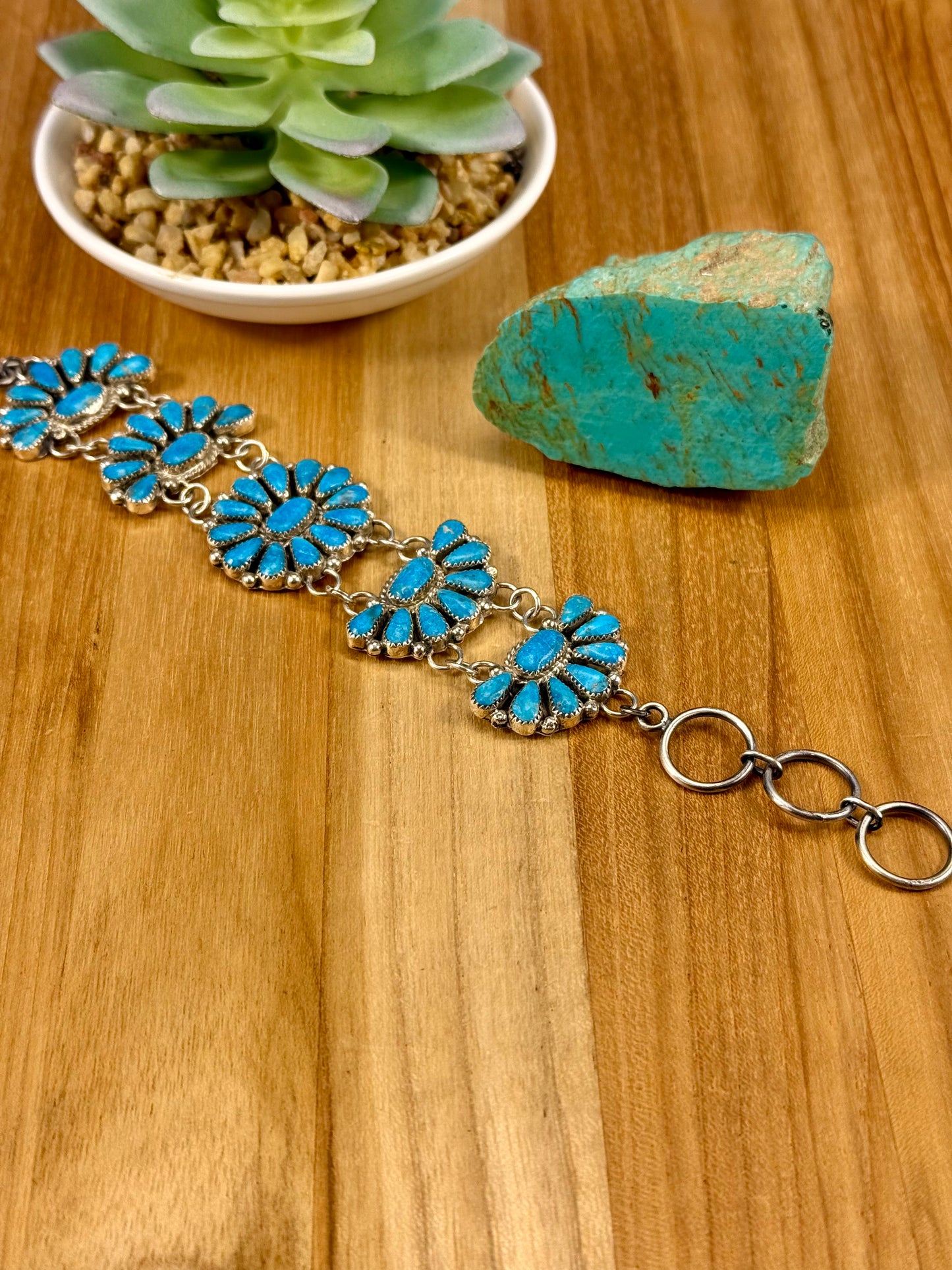 Kingman Turquoise Cluster Sterling Bracelet