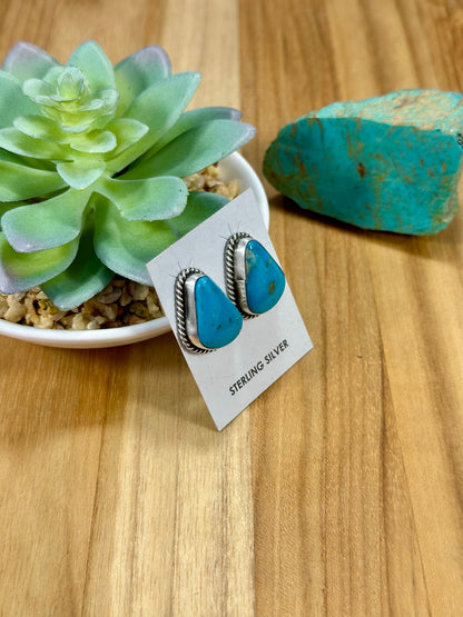 Kingman Turquoise Triangle Sterling Silver Stud Earrings