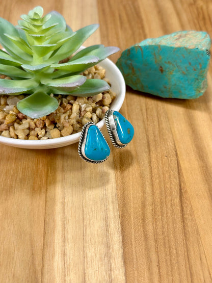Kingman Turquoise Triangle Sterling Silver Stud Earrings