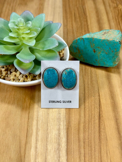Kingman Turquoise Oval Sterling Silver Stud Earrings