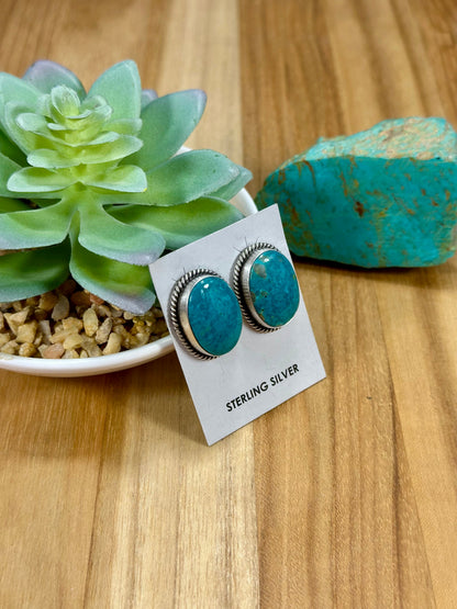 Kingman Turquoise Oval Sterling Silver Stud Earrings