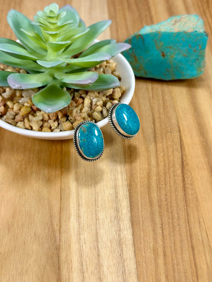 Kingman Turquoise Oval Sterling Silver Stud Earrings