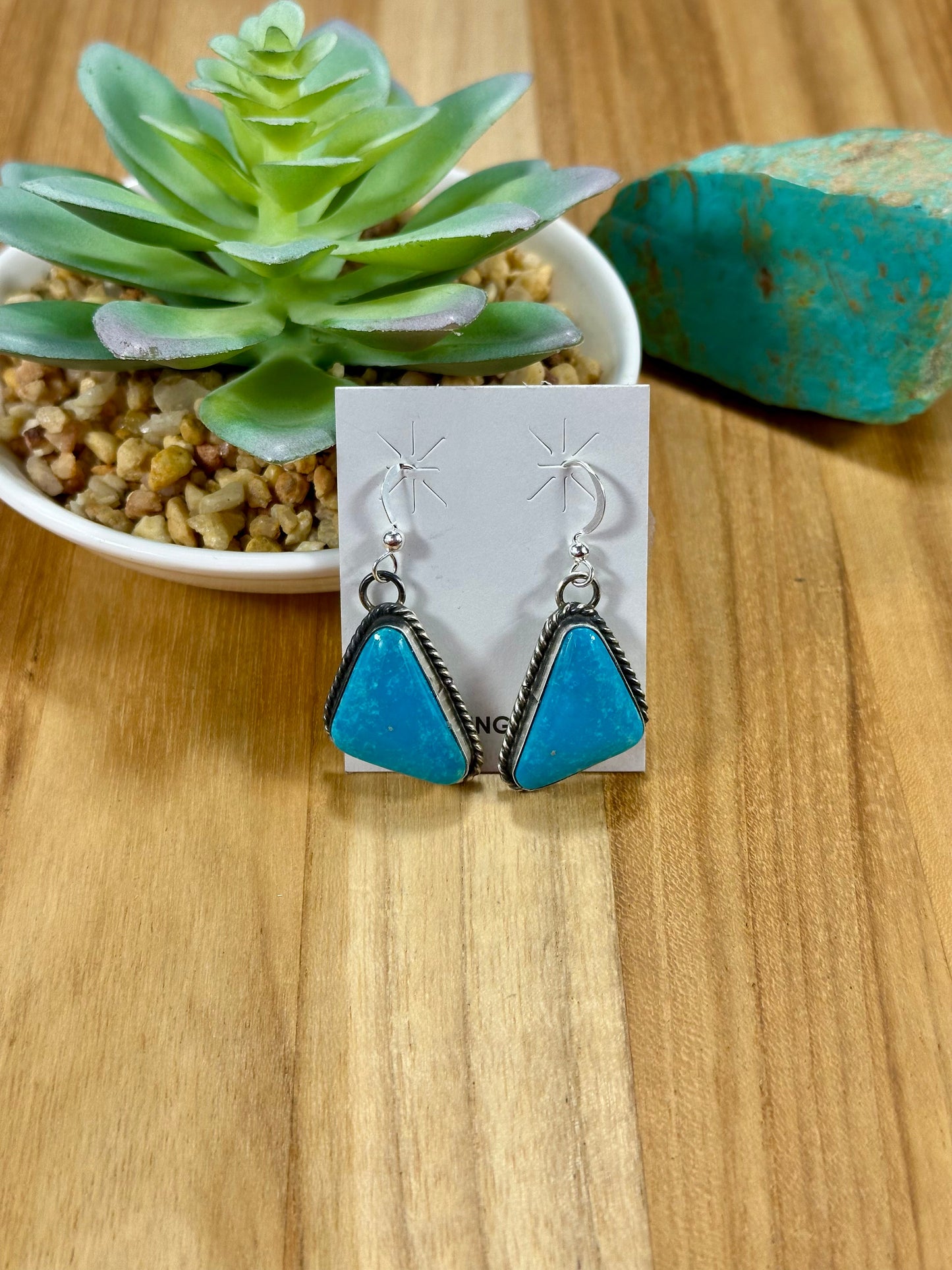 Kingman Turquoise Triangle Sterling Silver Dangle Earrings