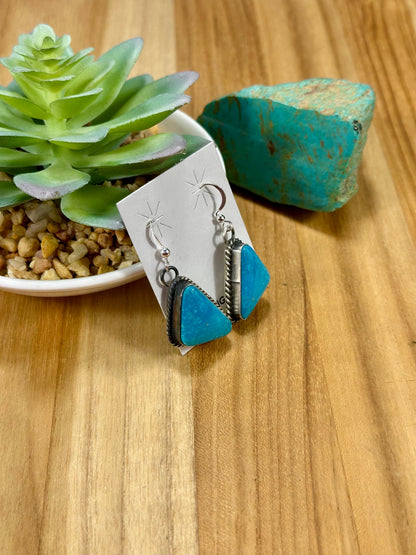 Kingman Turquoise Triangle Sterling Silver Dangle Earrings