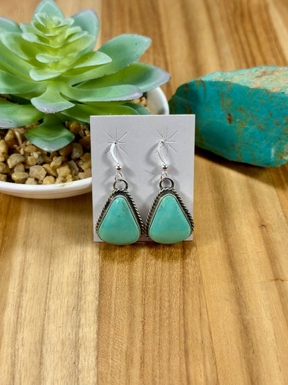 Kingman Turquoise Triangle Sterling Silver Dangle Earrings