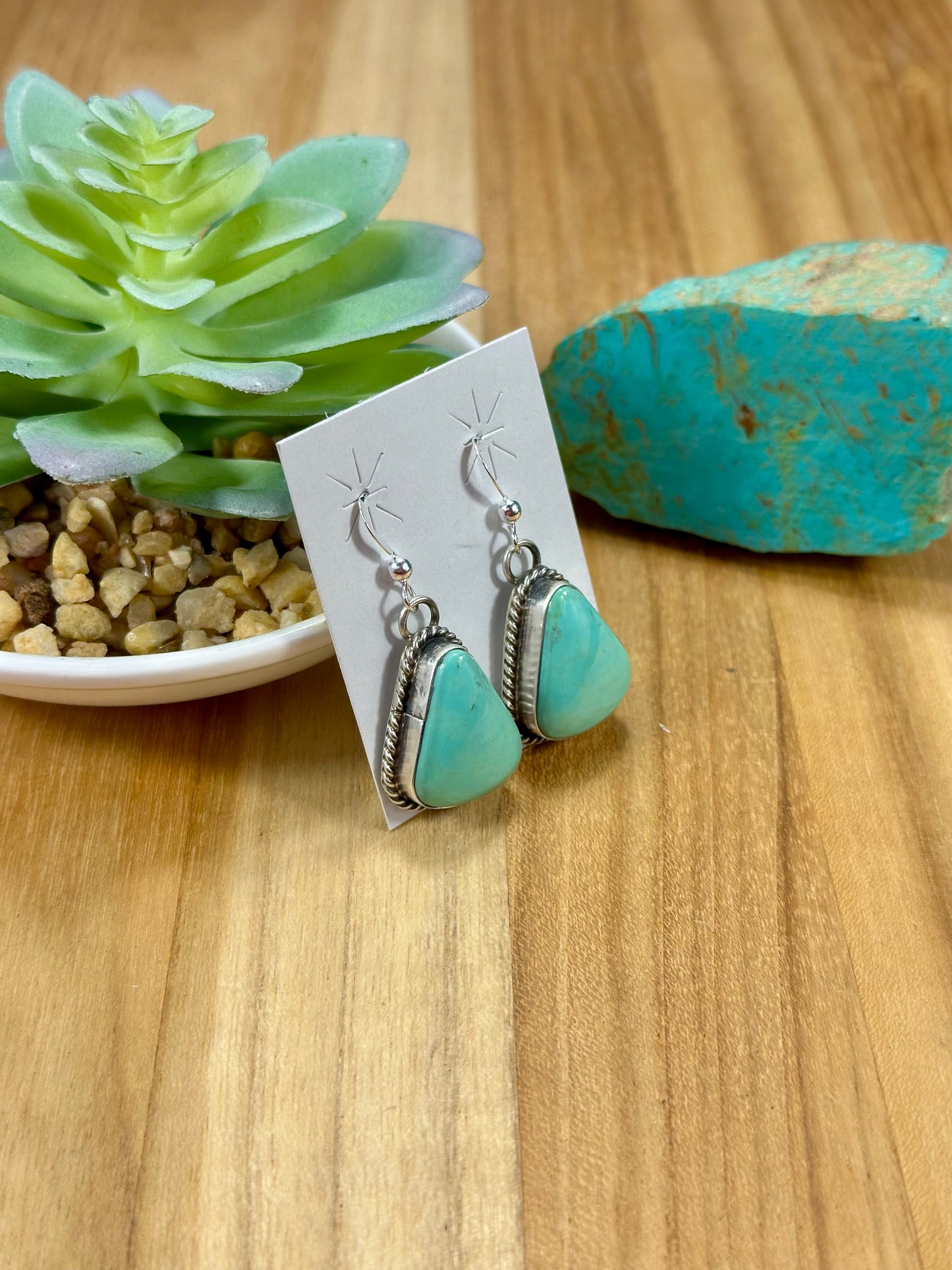 Kingman Turquoise Triangle Sterling Silver Dangle Earrings