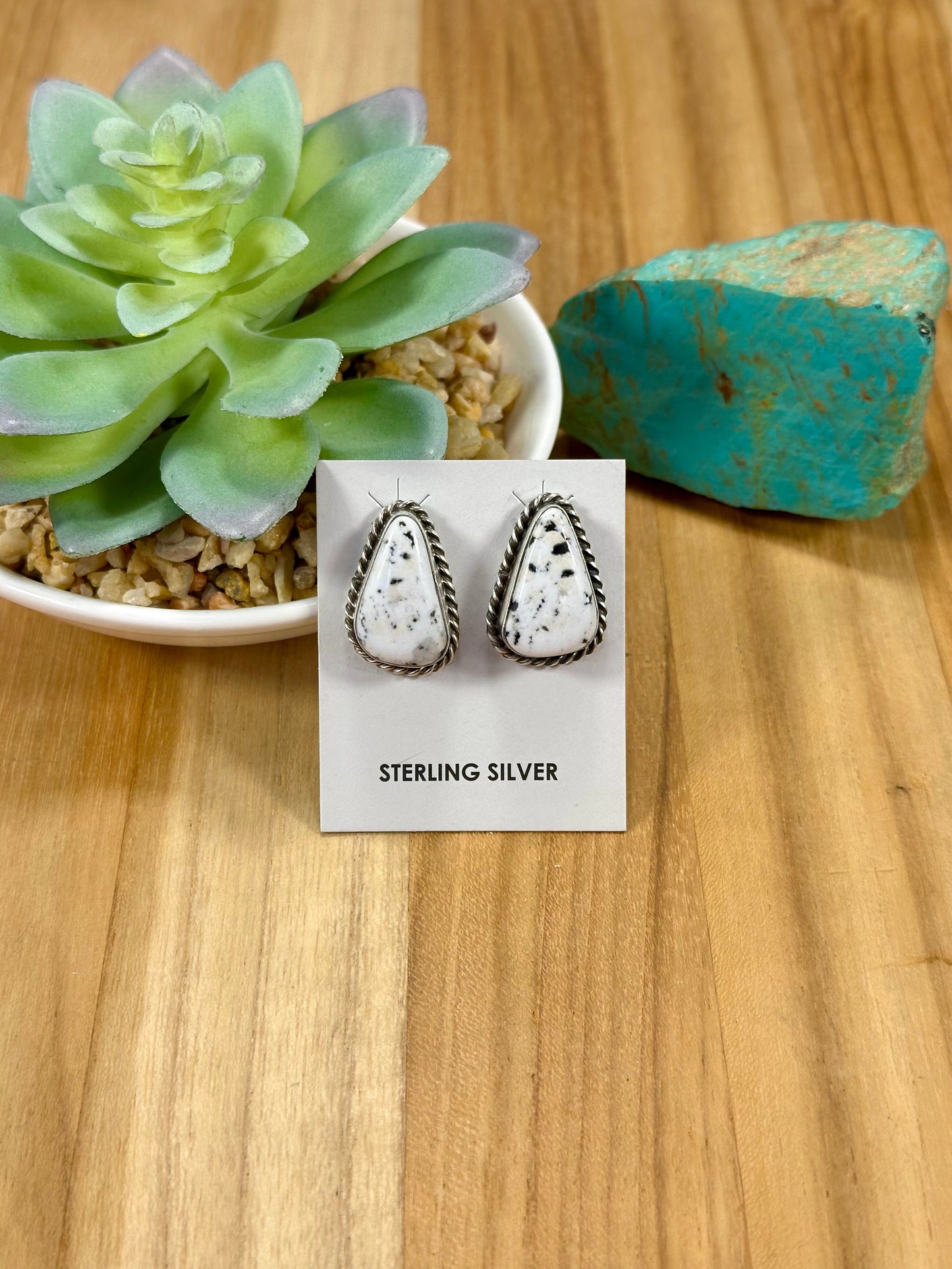 White Buffalo Triangle Sterling Silver Stud Earrings