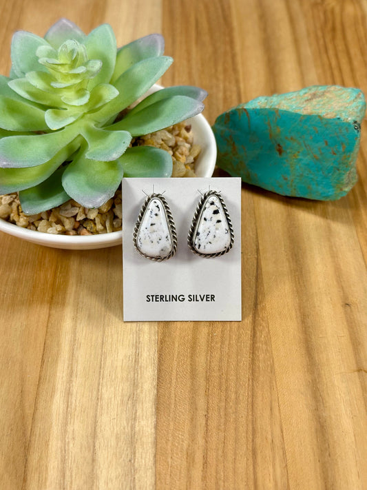 White Buffalo Triangle Sterling Silver Stud Earrings